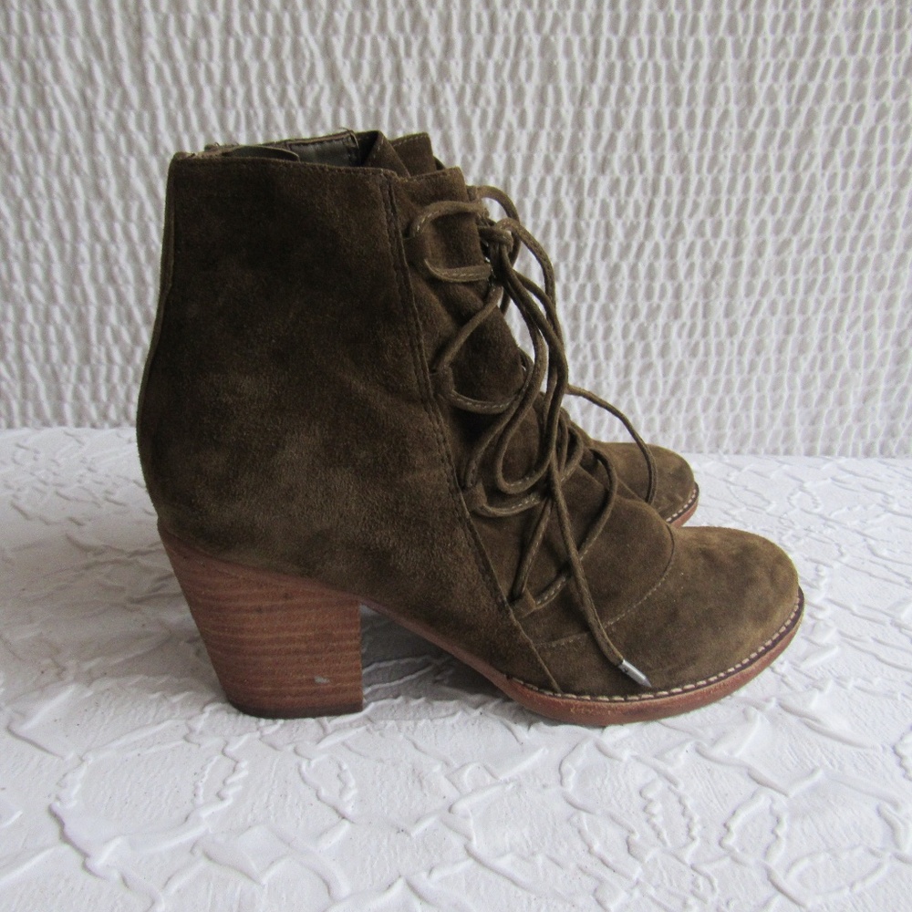 Sam Edelman Brown Suede Boots 7.5 Booties Lace Up 2.5 in Heel Very Good 7.5M